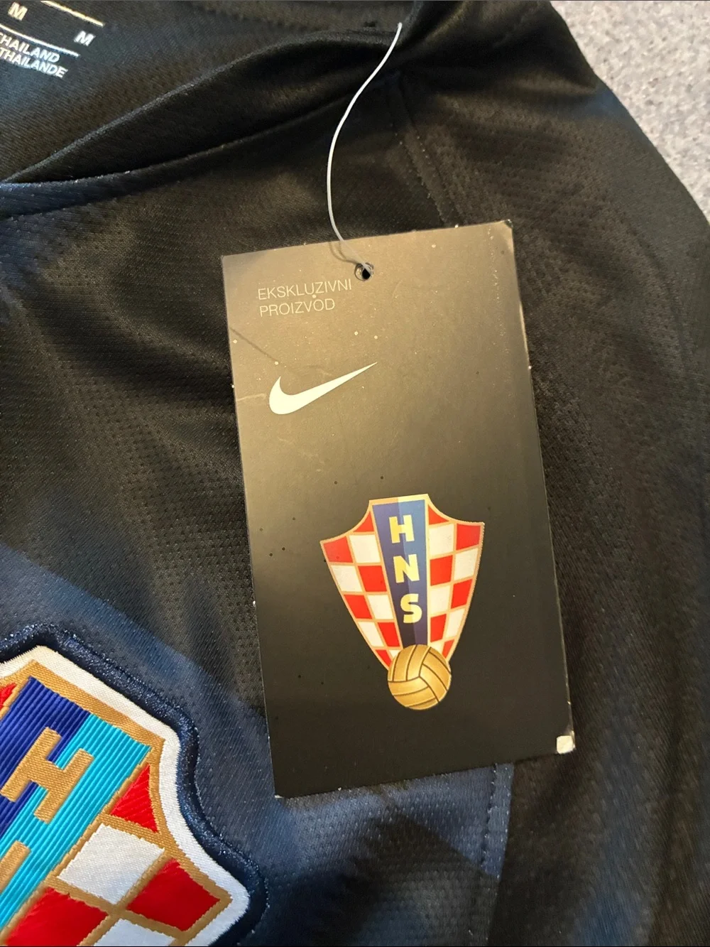 Nike Black and Navy Croatia Soccer Jersey with Red Accents